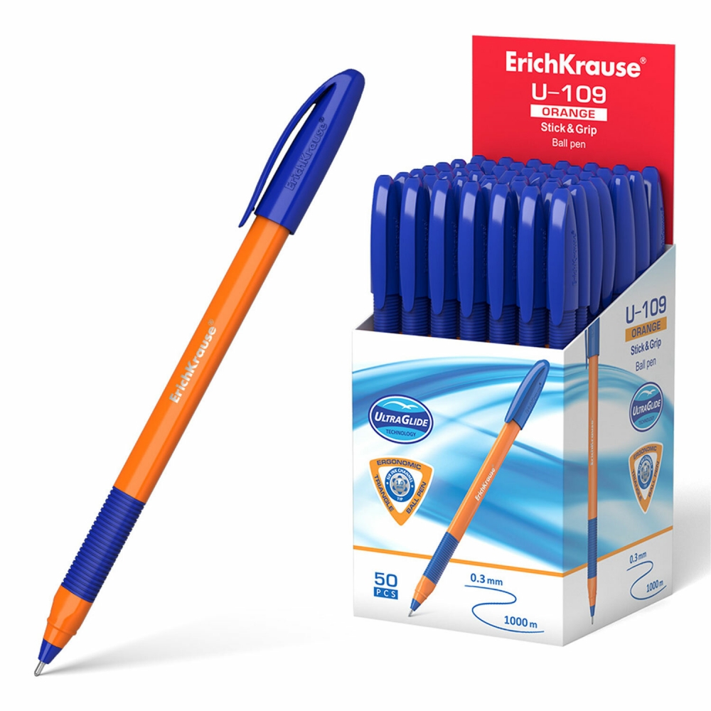 

Ручка шариковая ErichKrause U-109 Orange синяя, 47591