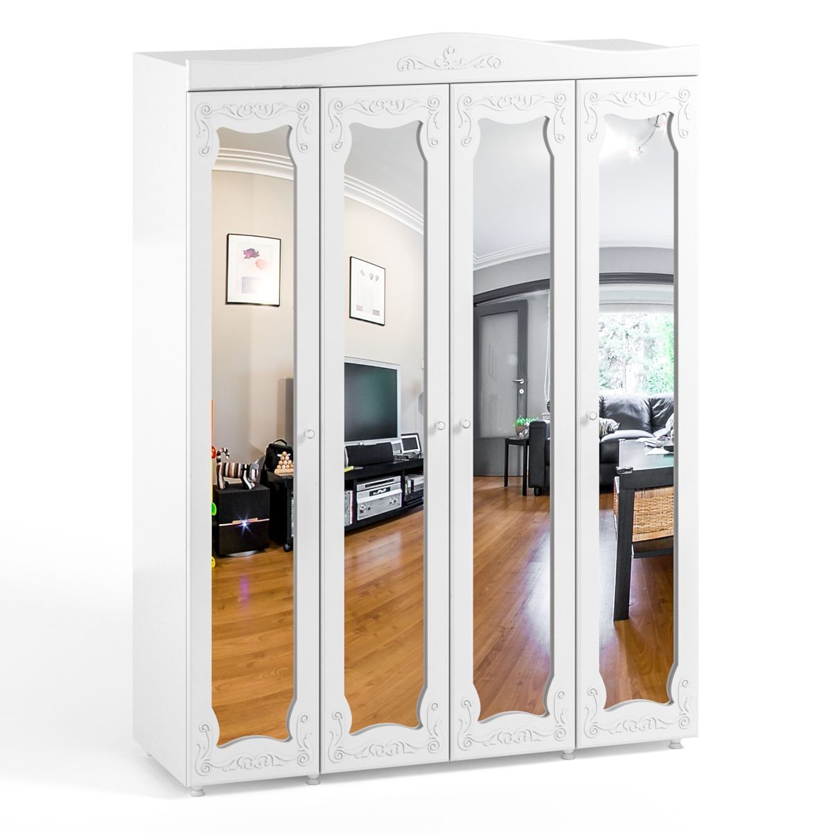 

Шкаф 4 дв (560) с 4 Большими зеркальными дверьми Катрин-К ИТ-61 Италия Белое дерево, Белый, ИТ-61 Италия