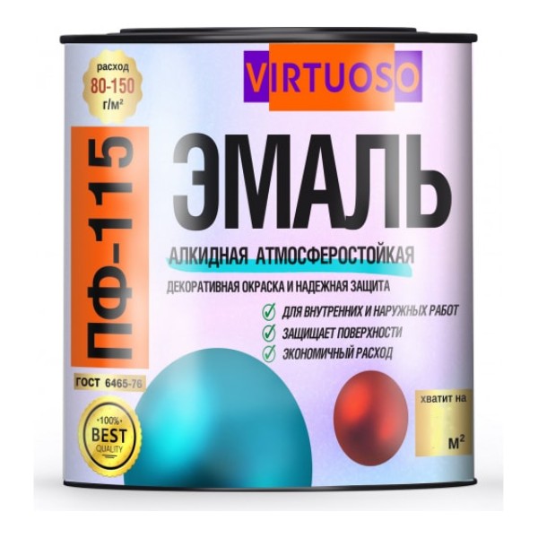 

VIRTUOSO Эмаль ПФ-115 ГОСТ зеленая Ярко 2,4 кг RAL-6018 11588503