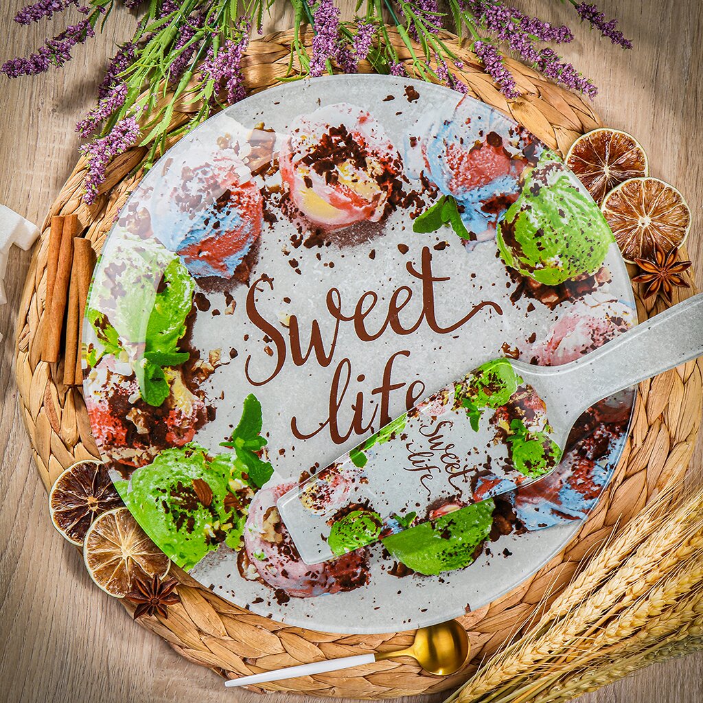 

Блюдо стекло, 30 см, круглое, с лопаткой, Daniks, Sweet life