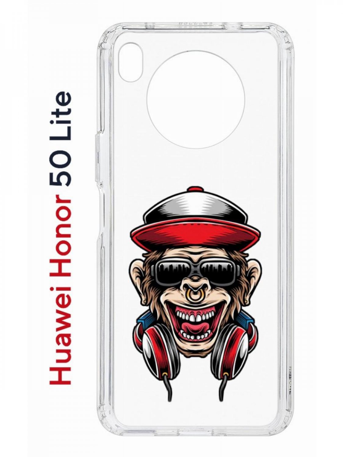 

Чехол на Honor 50 Lite, Huawei Nova 8i Kruche Print Обезьяна с наушниками, защитный бампер, Прозрачный;красный;черный;коричневый, Хонор 50 Лайт, Хуавей Нова 8и
