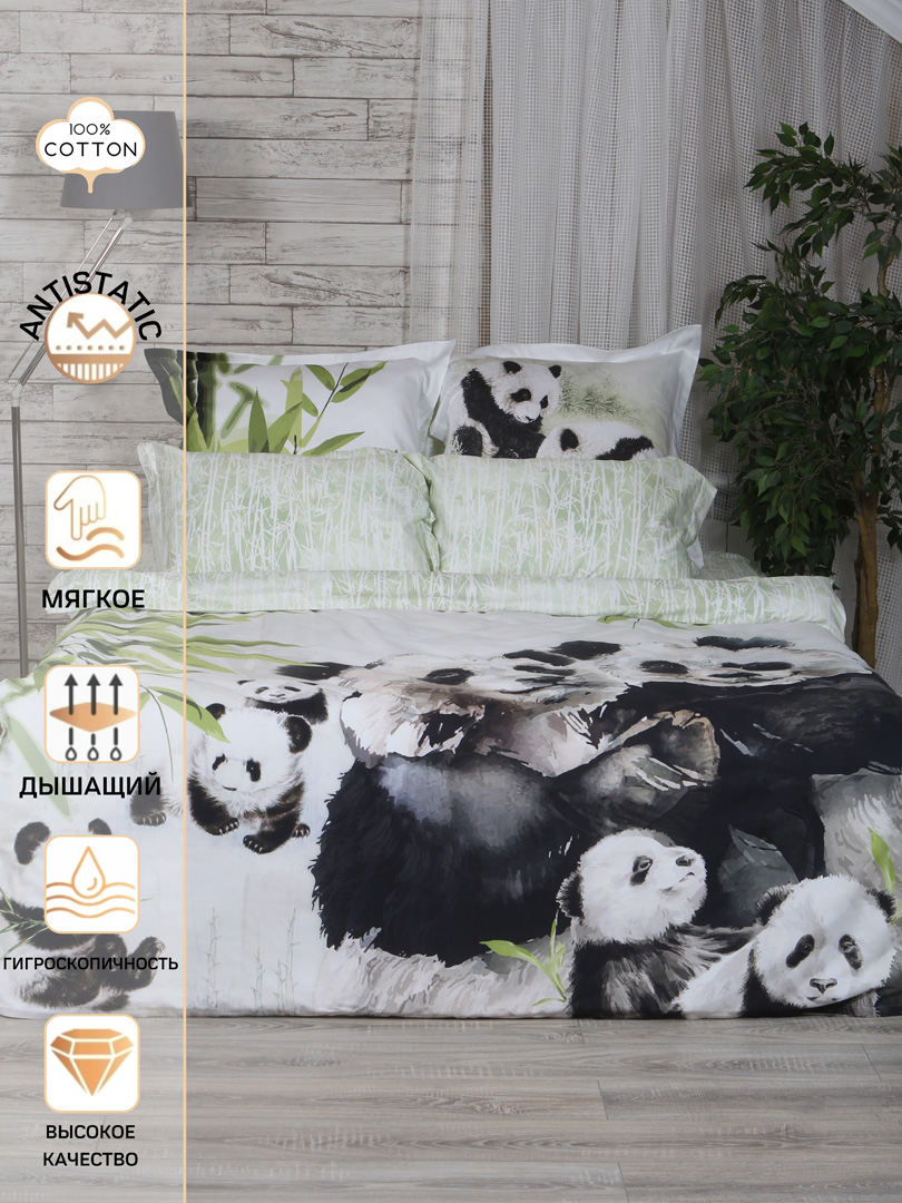 

Постельное белье 2 спальное коллекции Family Pandas сатин наволочки 70х70 2 и 50х70 2, Pandas