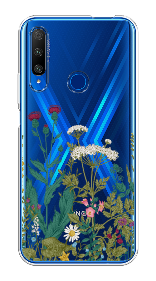 

Чехол на Huawei Honor 9X Premium "Дикие полевые цветы", Зеленый;розовый;белый, 610650-2