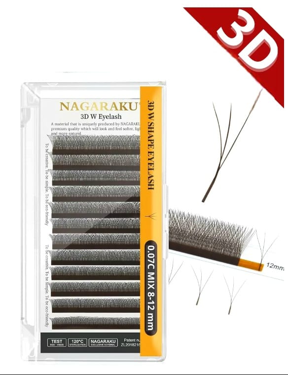 Ресницы для наращивания черные Nagaraku Готовые Пучки 3D Mix C 0.07 8-15mm