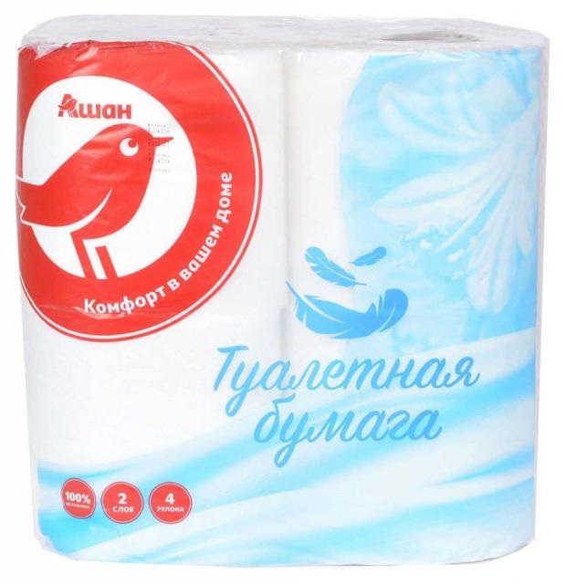 Туалетная бумага АШАН Красная птица белая 2 слоя 4 шт