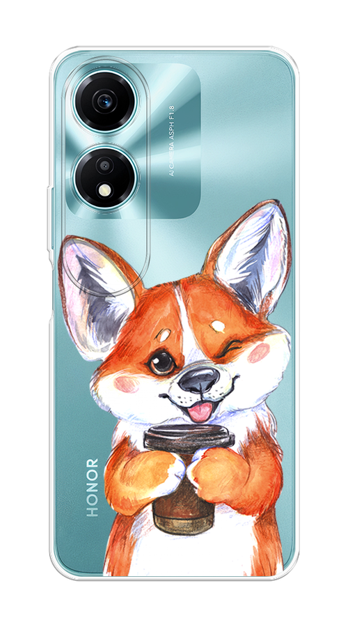 

Чехол на Honor X5 Plus "Корги с кофе", Оранжевый;белый, 6121950-1