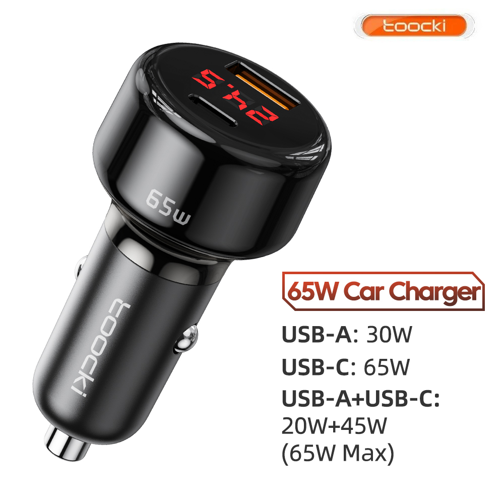 автомобильное зарядное устройство USB-A+Type-C, Toocki, 65 Вт, 3,25А, PDQC3.0