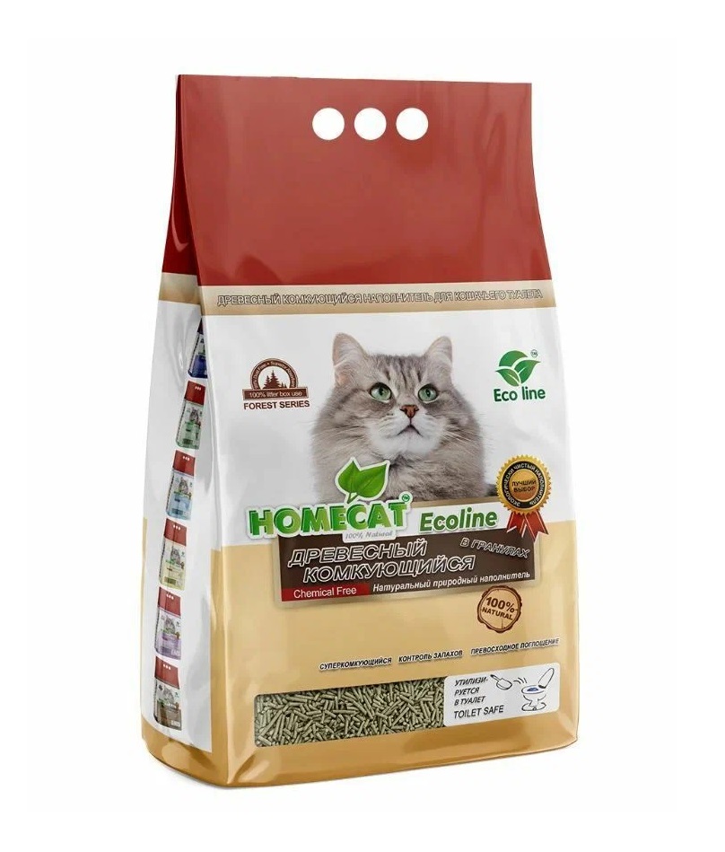 

Комкующийся наполнитель HOMECAT Ecoline древесный, в гранулах, 6 л