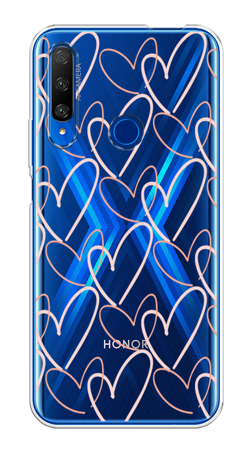 

Чехол на Huawei Honor 9X Premium "Узор из сердечек", Розовый;бежевый, 610650-6