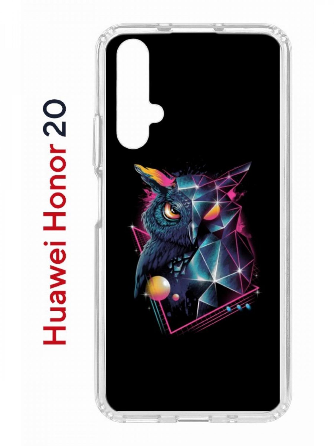 фото Чехол на honor 20, huawei nova 5t с принтом kruche print retro owl, противоударный бампер кruче