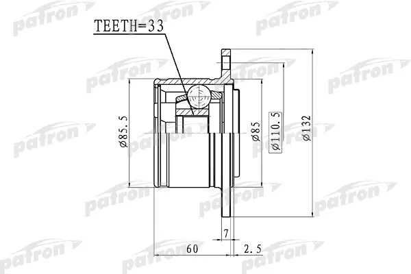 

ШРУС внутренний правый 33x85 MITSUBISHI L200 KB4T 05- PATRON PCV1391