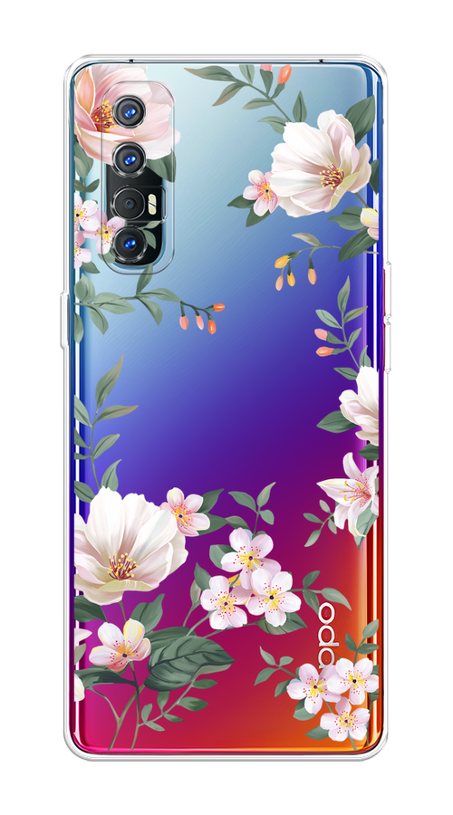 

Чехол на Oppo Reno 3 Pro "Beautiful white flowers", Бежевый;зеленый, 252550-1