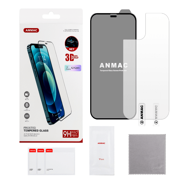 

Защитное стекло iPhone 12/12 Pro + пленка ANMAC 3D 1137240, Защитное стекло iPhone 12/12 Pro + пленка назад ANMAC 3D матовый с сеточкой