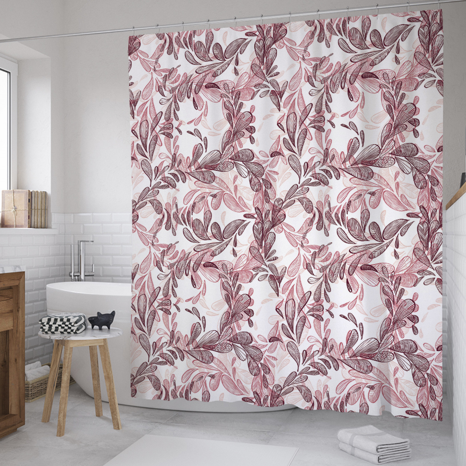 

Штора для ванной JoyArty "Растительные пейсли" из сатена, 180х200 см с крючками, Розовый, Растительные пейсли
