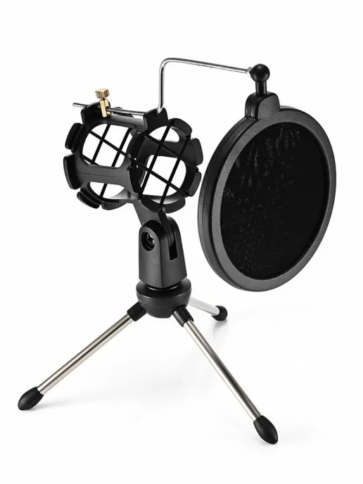 фото Настольный держатель для микрофона с акустическим поп фильтром / черный qvatra