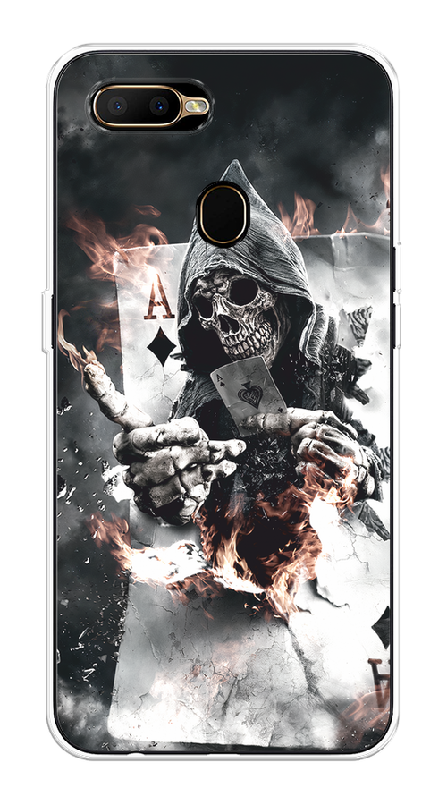 

Чехол на Oppo A5s "Карты черепа в капюшоне", Белый;серый, 252350-1