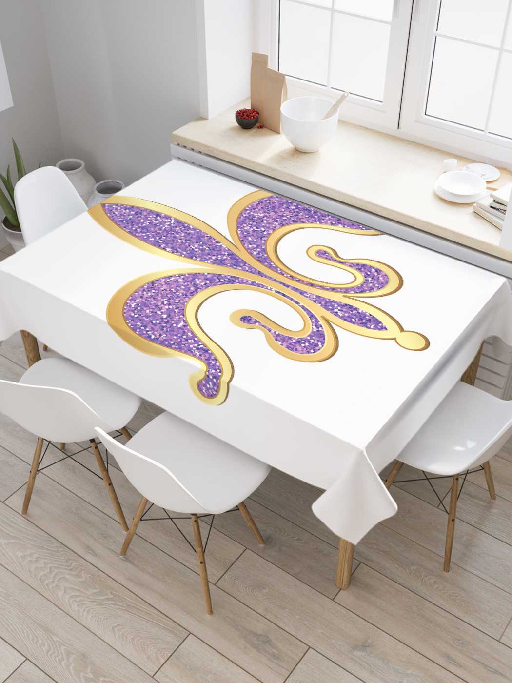 

Скатерть прямоугольная JoyArty "Золотой орнамент с сапфиром" из оксфорда, 180x145 см, Белый, Золотой орнамент с сапфиром