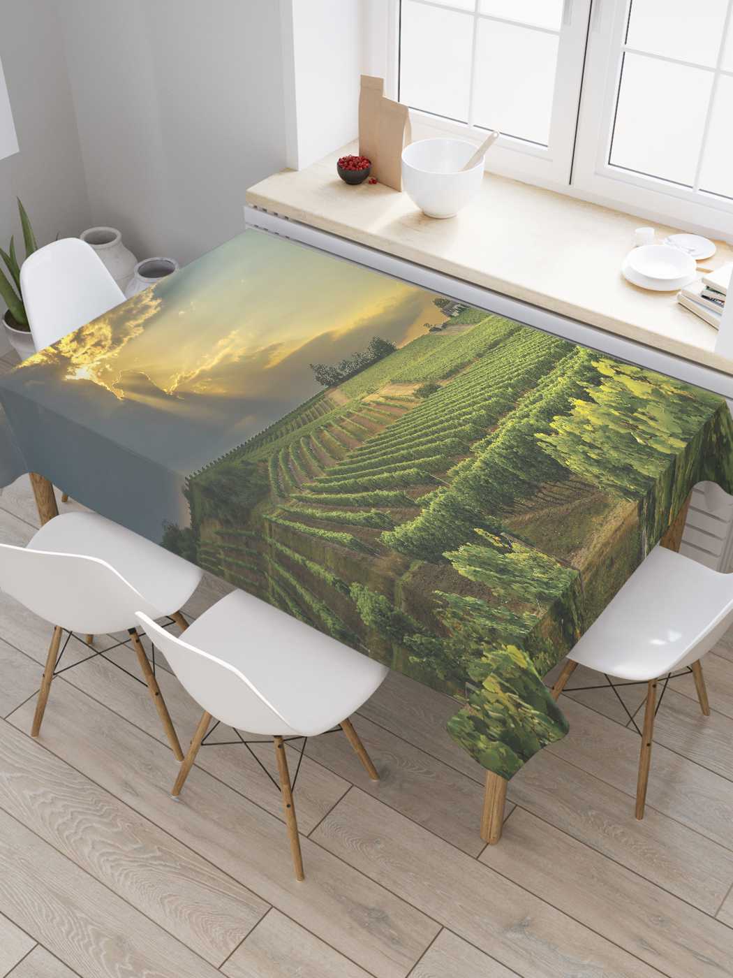 

Скатерть прямоугольная JoyArty "Виноградник на рассвете" из оксфорда, 180x145 см, Зеленый, Виноградник на рассвете
