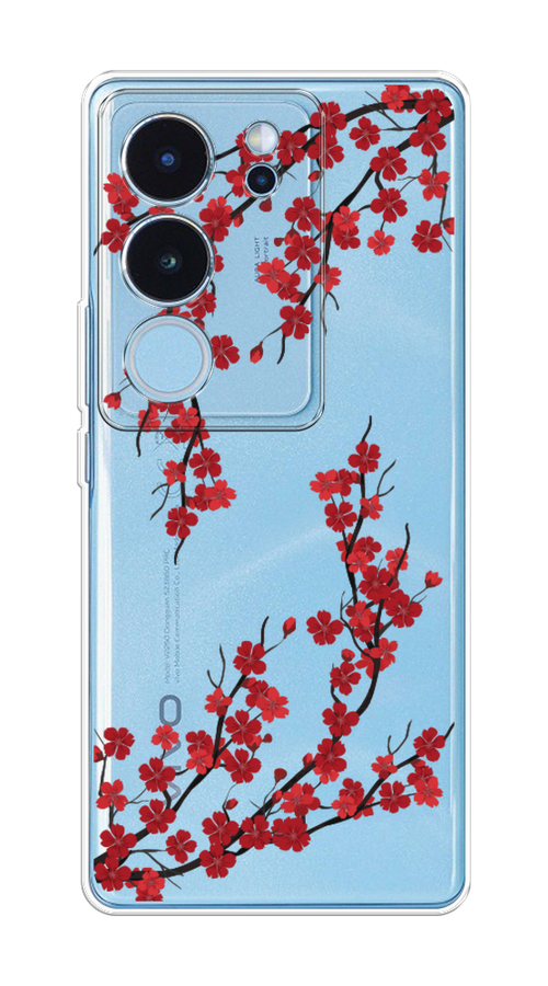 

Чехол на Vivo V29 "Красная сакура", Красный;черный, 269350-1