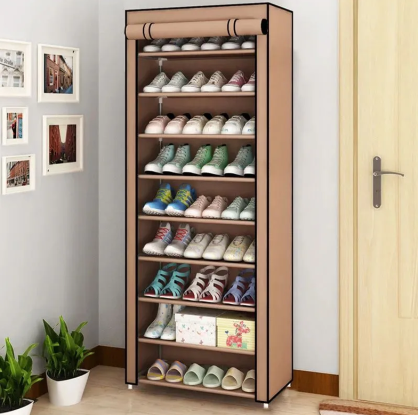 

Обувница закрытая Sogood 9 ярусов, 56х28х158 см, коричневый, ShoeRackCloth