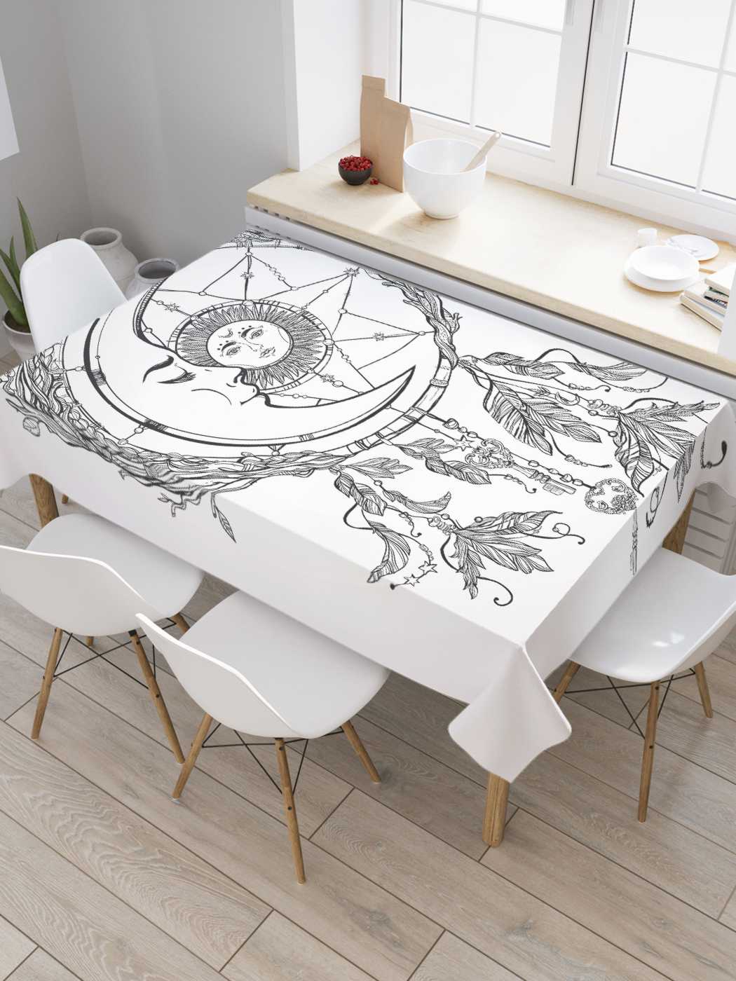

Скатерть прямоугольная JoyArty "Лунный ловец снов" из оксфорда, 180x145 см, Белый, Лунный ловец снов