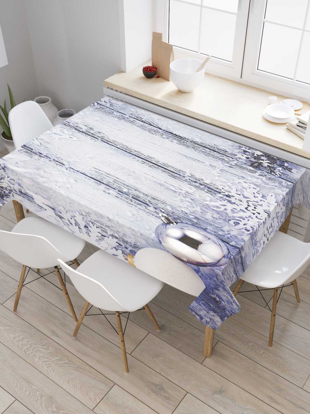 

Скатерть прямоугольная JoyArty "Заснеженный день" из оксфорда, 180x145 см, Голубой, Заснеженный день