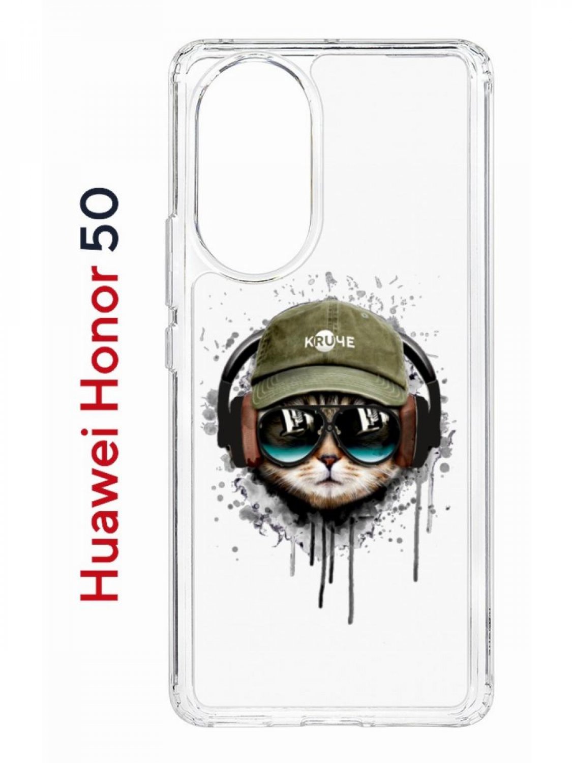 Чехол на Honor 50, Huawei Nova 9 Kruche Print Кот в наушниках, противоударный бампер