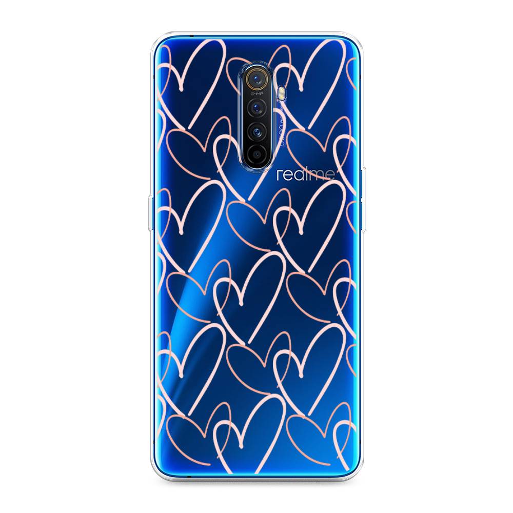 

Чехол на Realme X2 Pro "Узор из сердечек", Розовый;бежевый, 251750-6