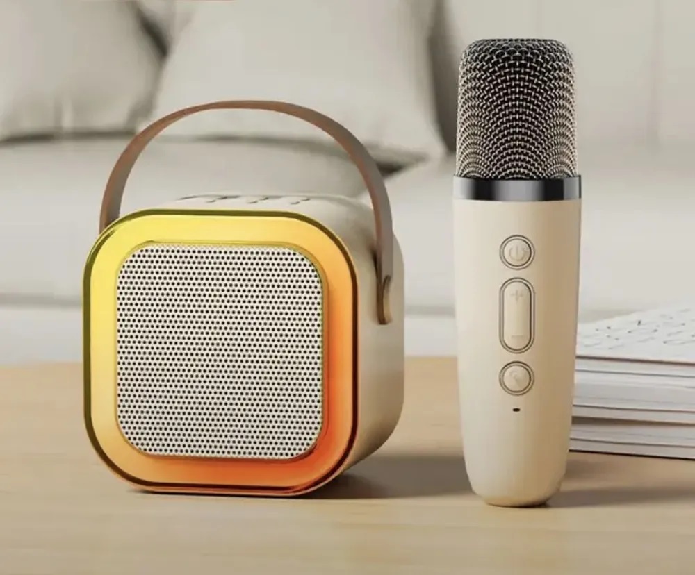 Мини караоке Bluetooth колонка с 1 микрофоном, Бежевый умная колонка apple homepod mini желтый