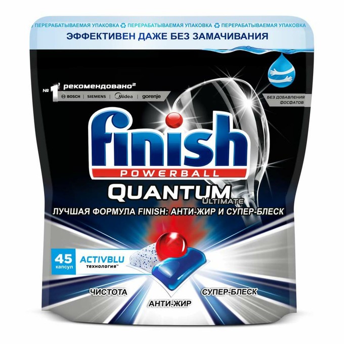 фото Капсулы для посудомоечной машины finish quantum ultimate бесфосфатные 45 шт