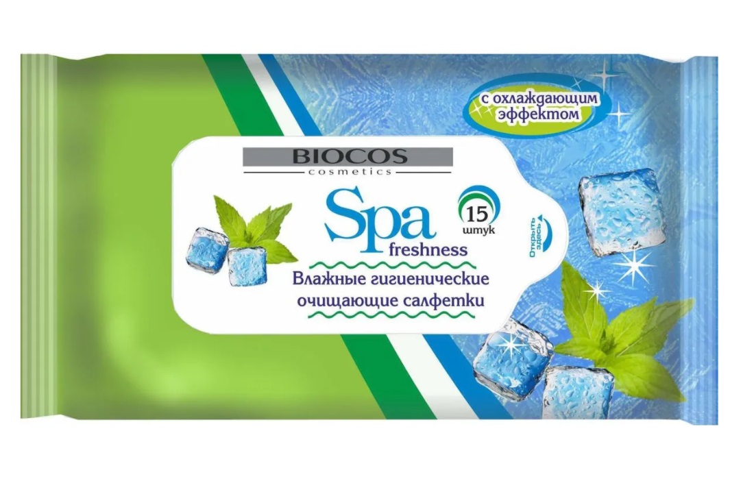 фото Салфетки влажные biocos spa freshness c охлаждающим эффектом 15 шт