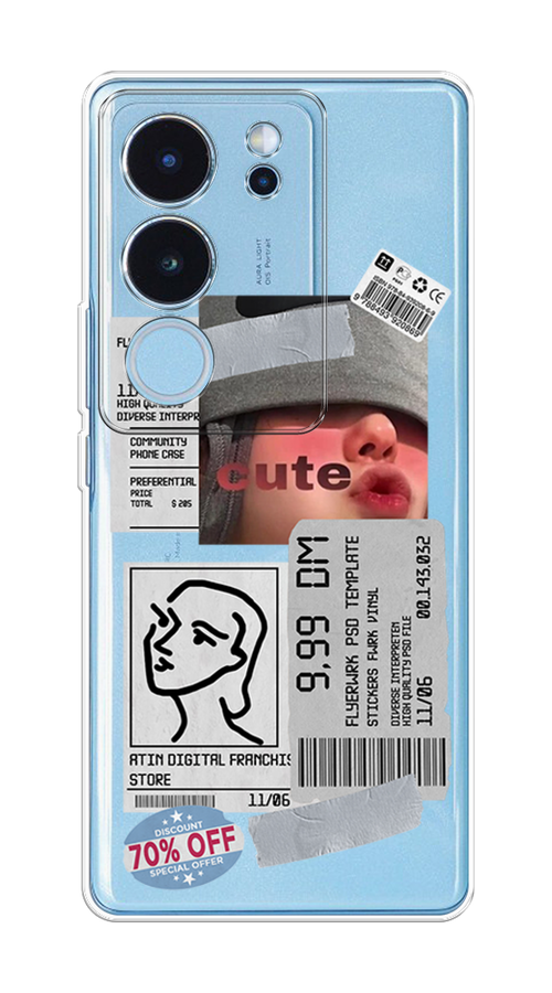 

Чехол на Vivo V29 "Cute girl collage", Розовый;серый;голубой, 269350-1