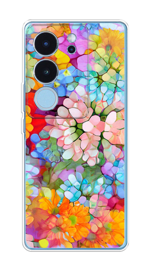 

Чехол на Vivo V29 "Цветы витраж", Оранжевый;розовый;голубой, 269350-1