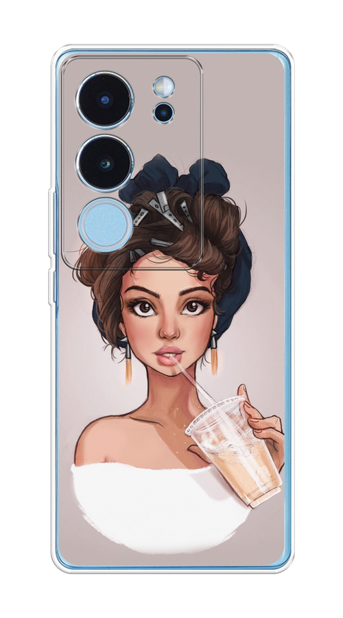 

Чехол на Vivo V29 "Девушка с фраппе", Серый, 269350-1