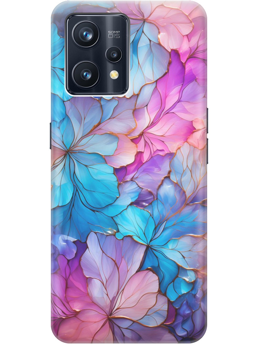 

Силиконовый чехол на Realme 9 Pro+ с рисунком "Цветочный витраж", Голубой;розовый, 20000480