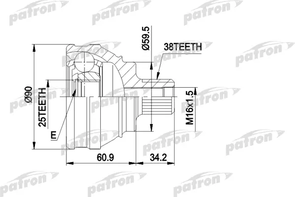 

ШРУС наружн к-кт 38x59.5x25 AUDI: 100 1.8 1.88-12.90 PATRON PCV1119