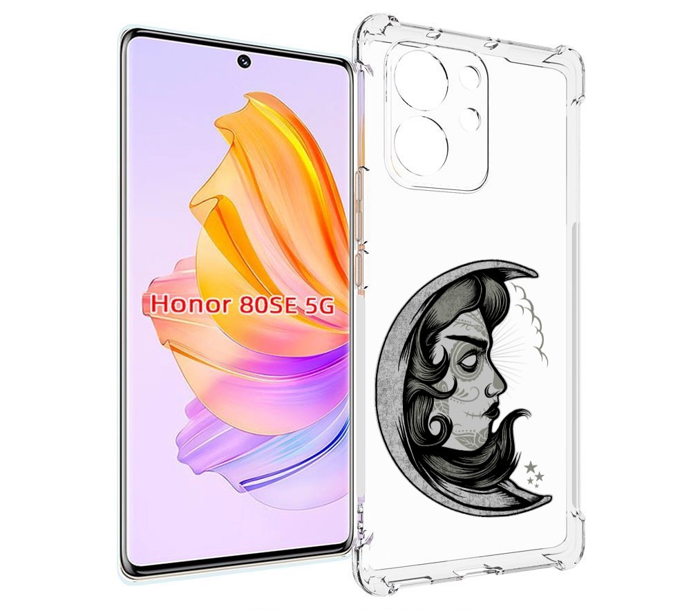 

Чехол MyPads черно белая луна с лицом для Honor 80 SE, Прозрачный, Tocco