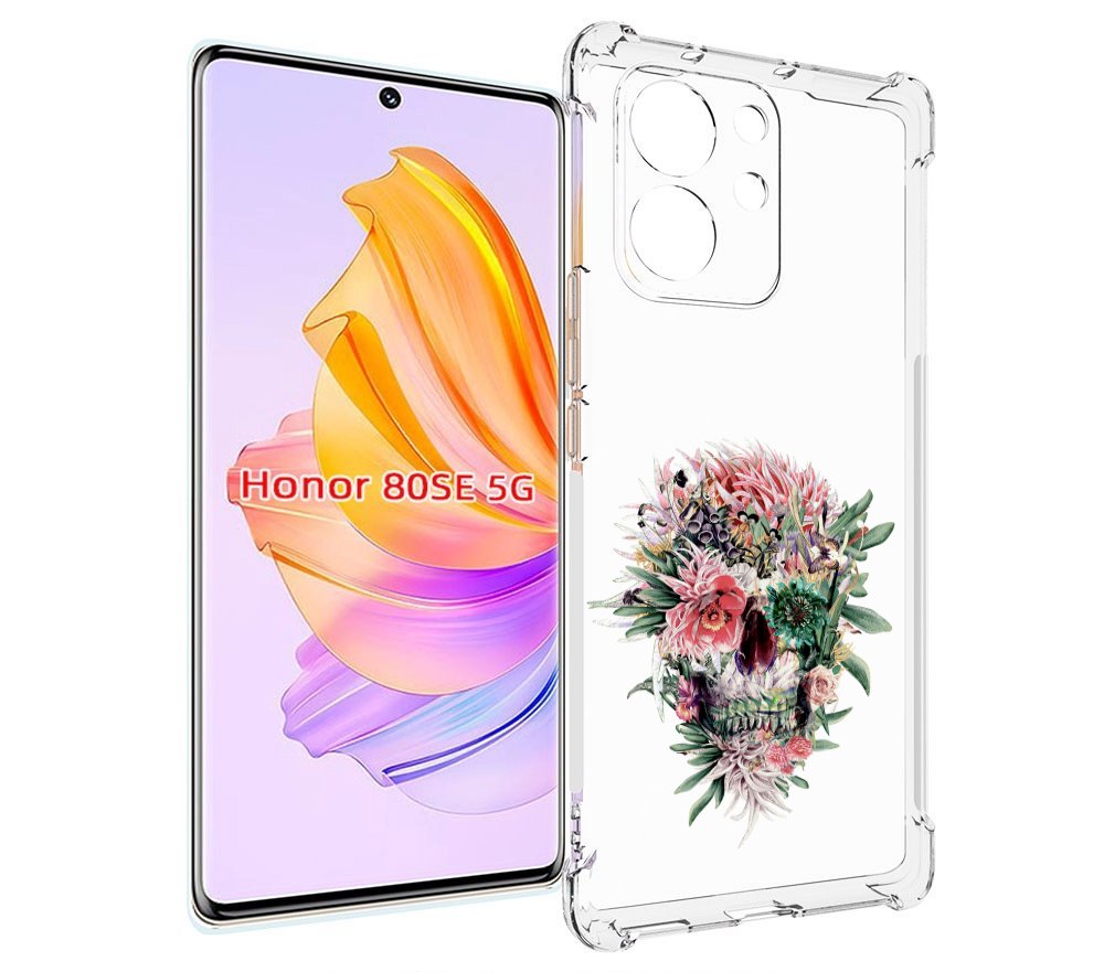 

Чехол MyPads череп из цветов для Honor 80 SE, Прозрачный, Tocco