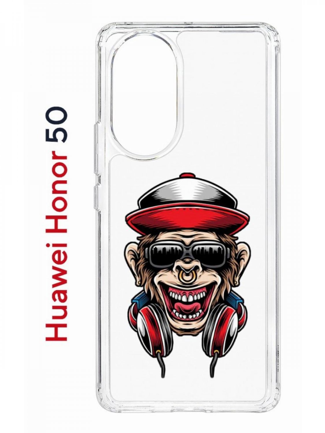 

Чехол на Honor 50, Huawei Nova 9 Kruche Print Обезьяна с наушниками, противоударный бампер, Прозрачный;красный;черный;коричневый, Хонор 50, Хуавей Нова 9
