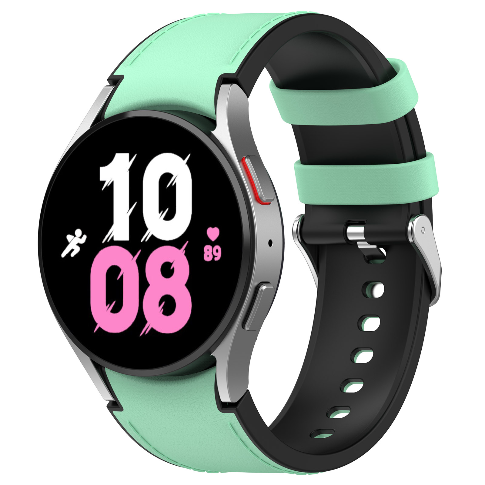 Кожаный ремешок для Samsung Galaxy Watch, размер S, чайно-черный, серебристая пряжка