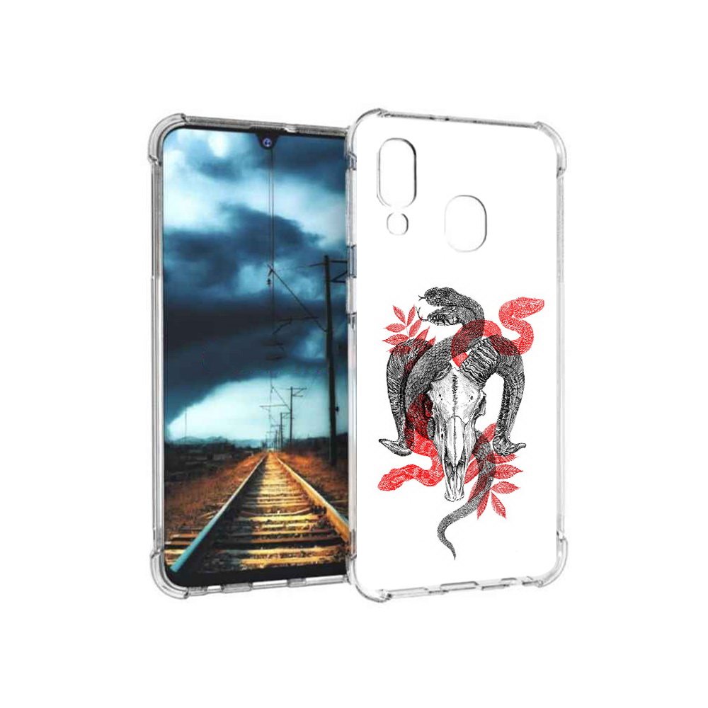 

Чехол MyPads Tocco для Samsung Galaxy A40 змея в черепе рисунок (PT128655.504.365), Прозрачный, Tocco