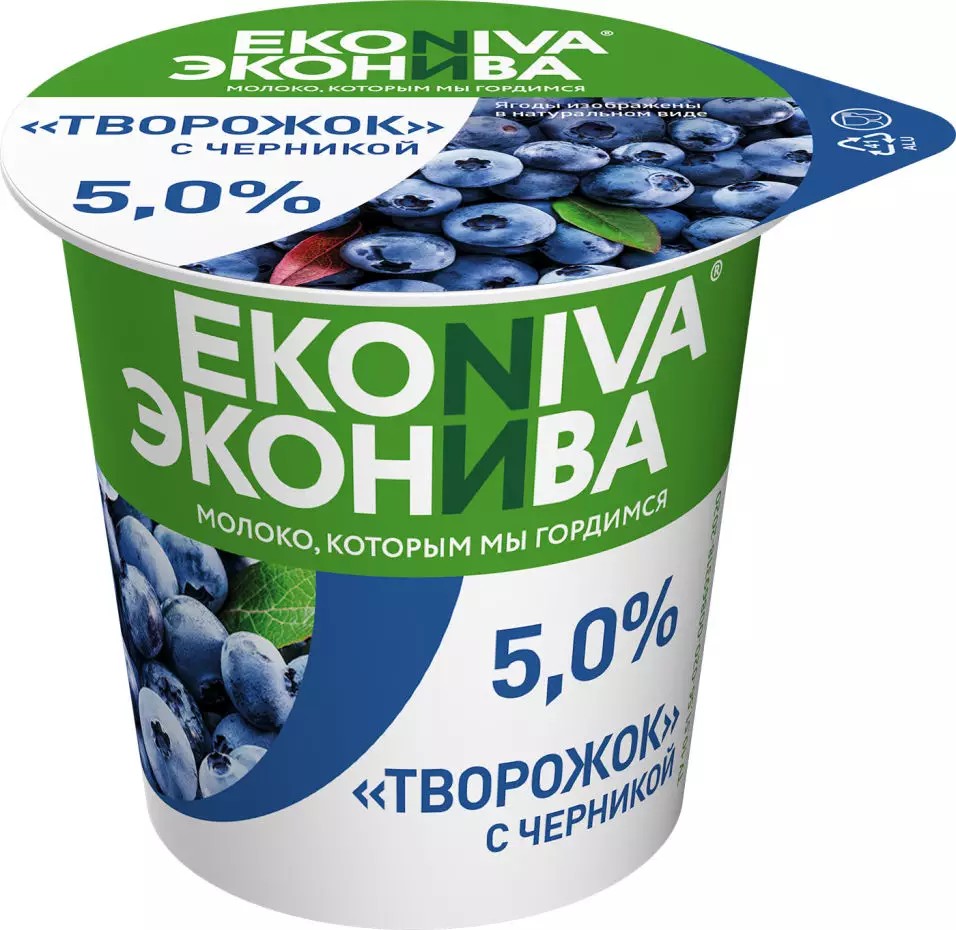 Творожок Эконива черника 5%, БЗМЖ, 125 г