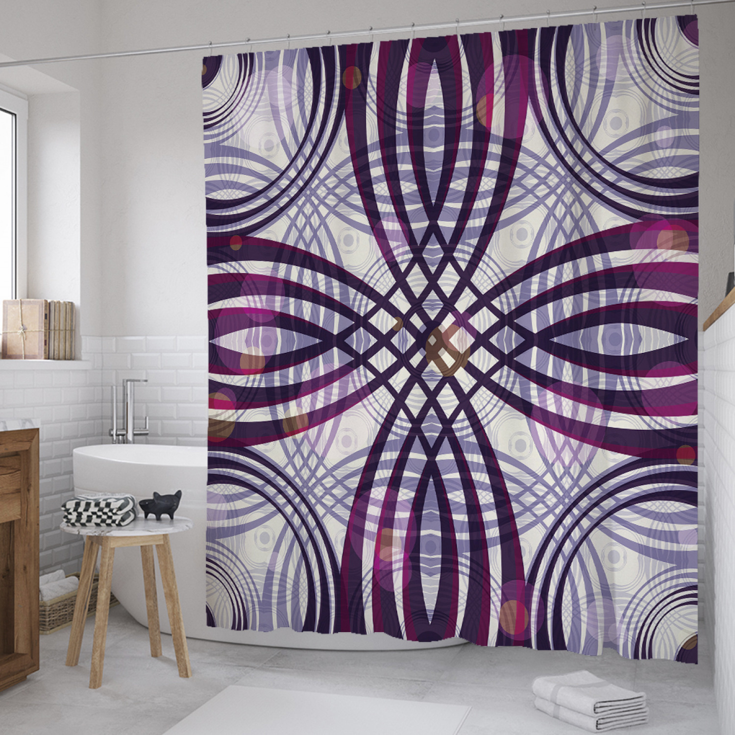 

Штора для ванной JoyArty "Геометрия кругов" из сатена, 180х200 см с крючками, Геометрия кругов