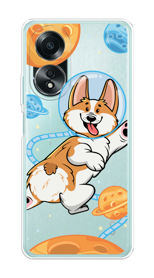 

Чехол на Oppo A58 4G "Корги-космонавт", Голубой;бежевый;белый, 2514950-1