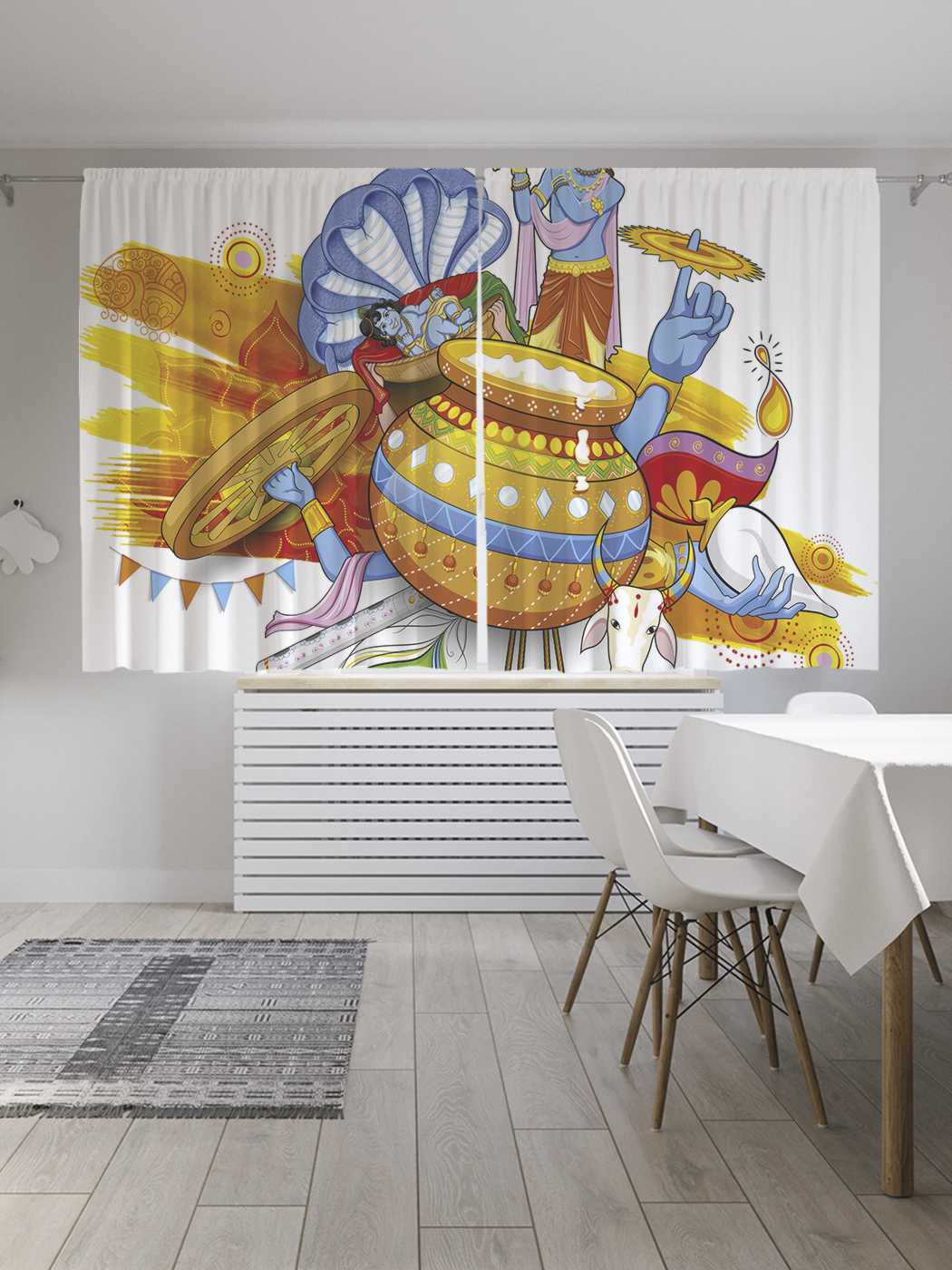 фото Шторы joyarty с фотопечатью "кришна-джанмаштами" из сатена, 290х180 см