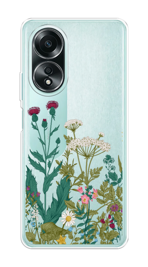 

Чехол на Oppo A58 4G "Дикие полевые цветы", Зеленый;розовый;белый, 2514950-1