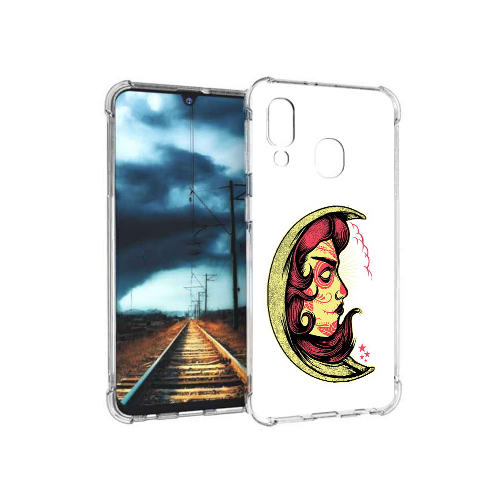 

Чехол MyPads Tocco для Samsung Galaxy A40 желтый полумесяц с лицом девушки, Прозрачный, Tocco