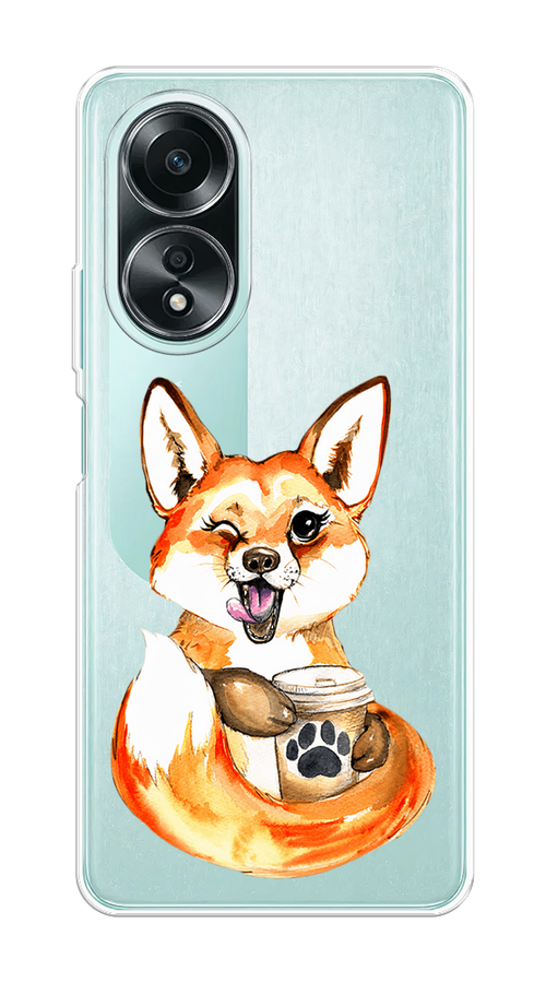 

Чехол на Oppo A58 4G "Подмигивающая лиса с кофе", Оранжевый;белый;коричневый, 2514950-1