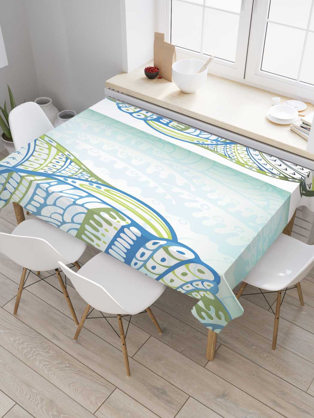 

Скатерть прямоугольная JoyArty "Ракушка с росписью" из оксфорда, 180x145 см, Зеленый, Ракушка с росписью