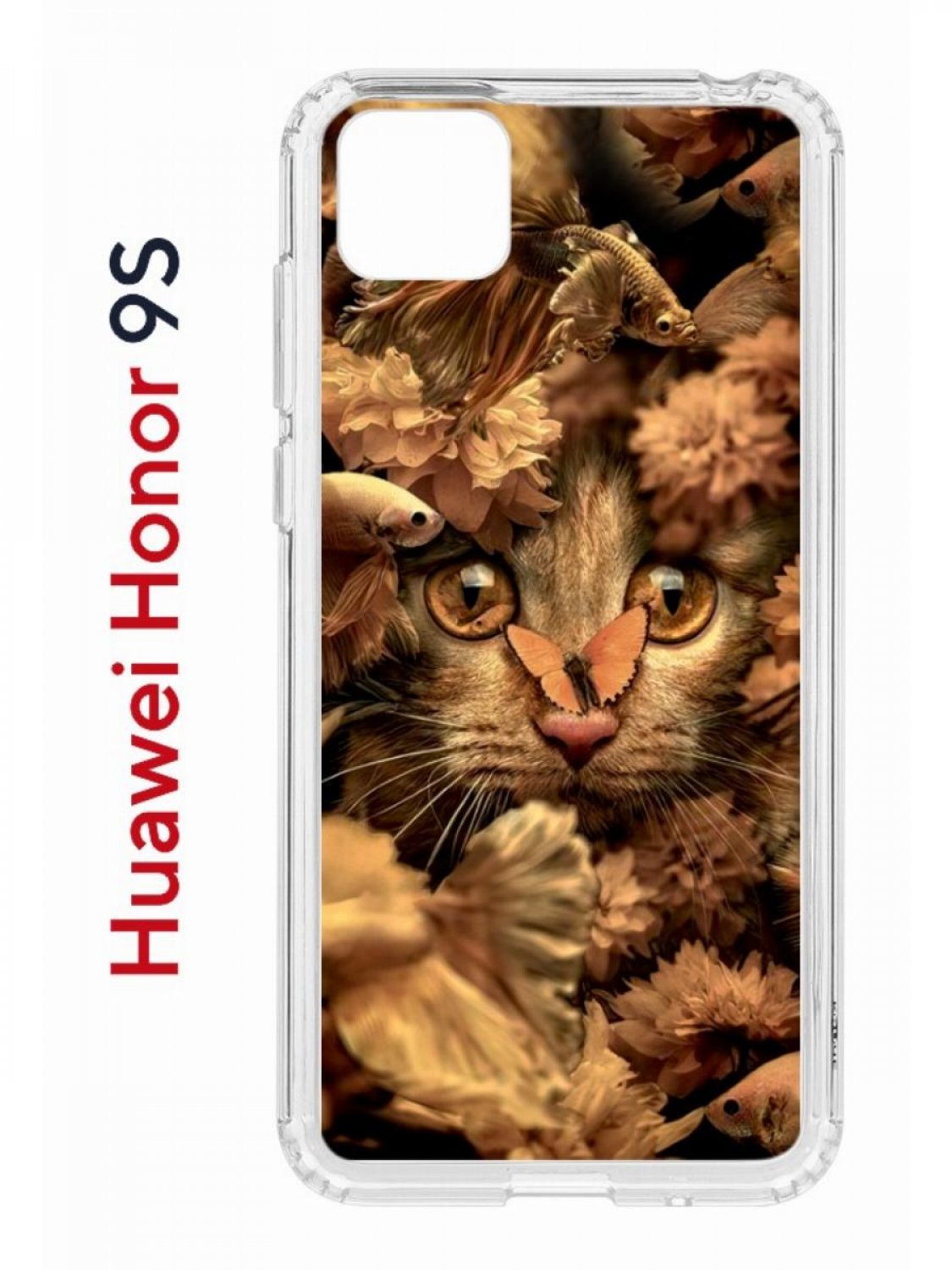 Чехол на Honor 9S, Huawei Y5p 2020 Kruche Print Котик с рыбками, противоударный бампер